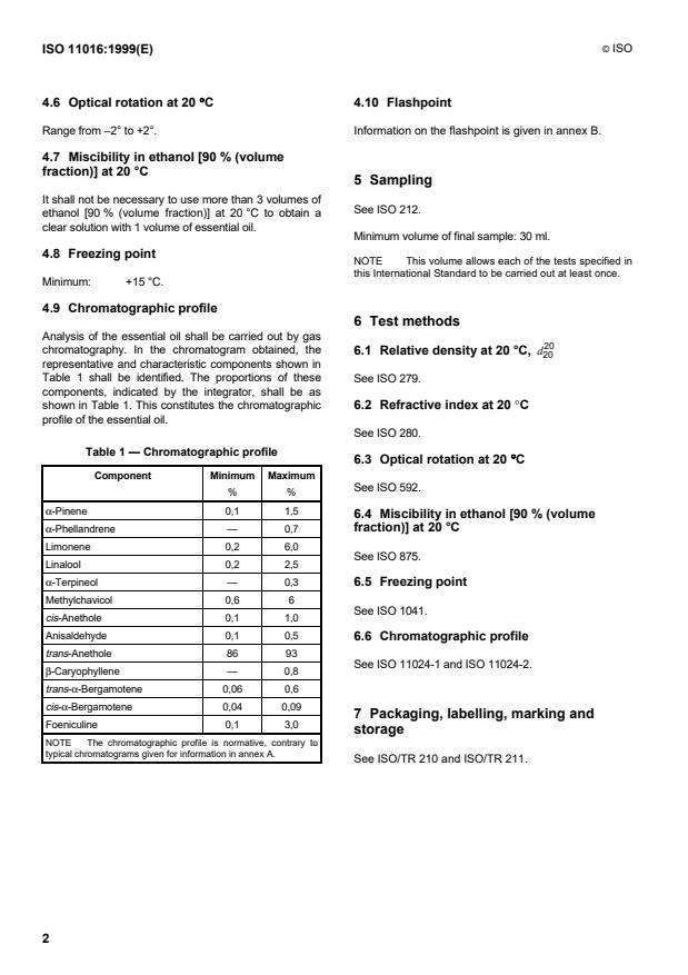 ISO 11016:1999 ISO 11016:1999 - Oil of star anise, Chinese type (Illicium verum Hook. f.) - Page 4 preview
