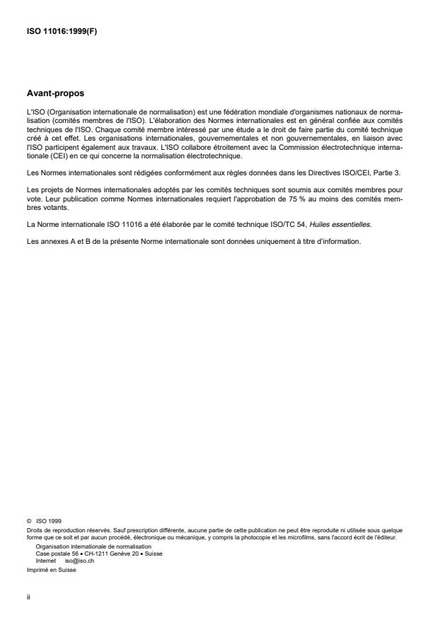 ISO 11016:1999 ISO 11016:1999 - Huile essentielle de badiane, type Chine (Illicium verum Hook. f.) - Page 2 preview
