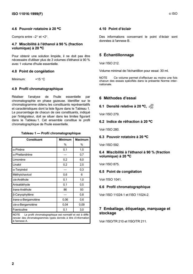 ISO 11016:1999 ISO 11016:1999 - Huile essentielle de badiane, type Chine (Illicium verum Hook. f.) - Page 4 preview