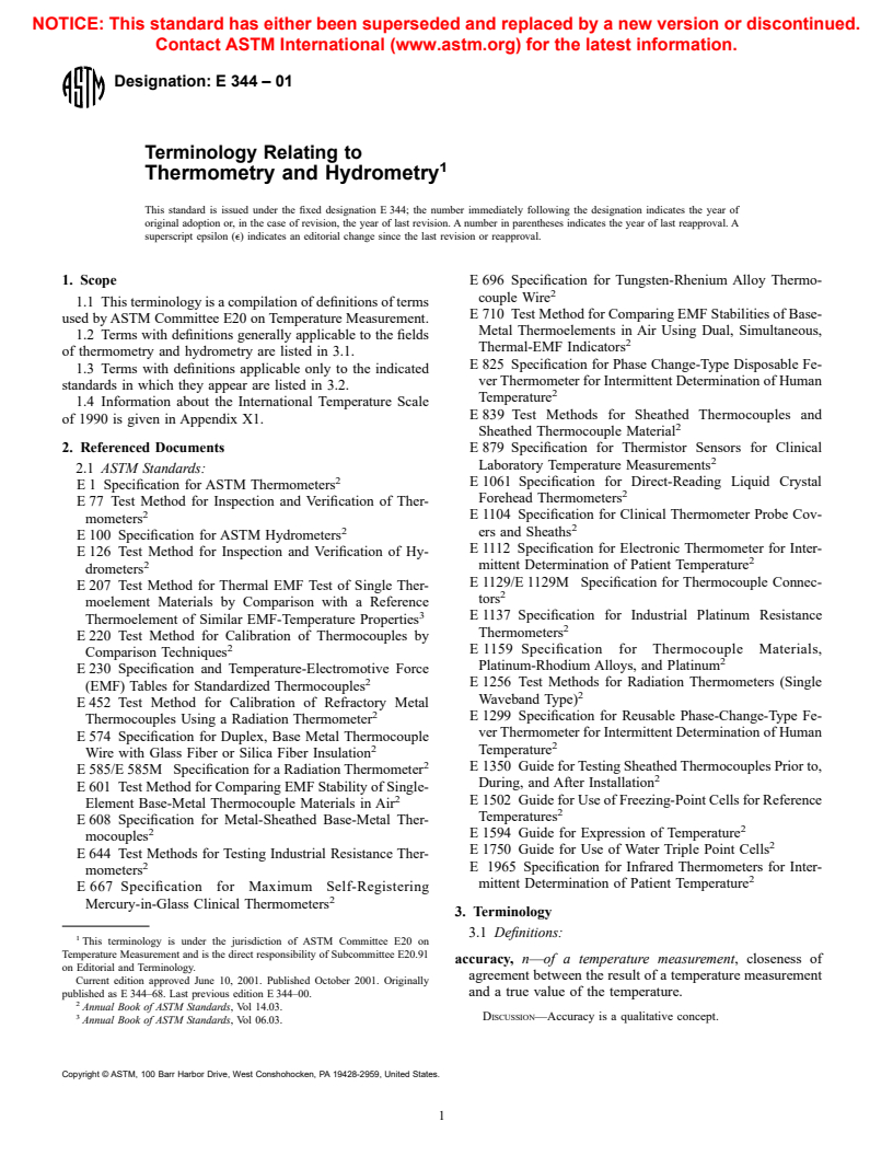 ASTM E344-01 - Terminology Relating to Thermometry and Hydrometry