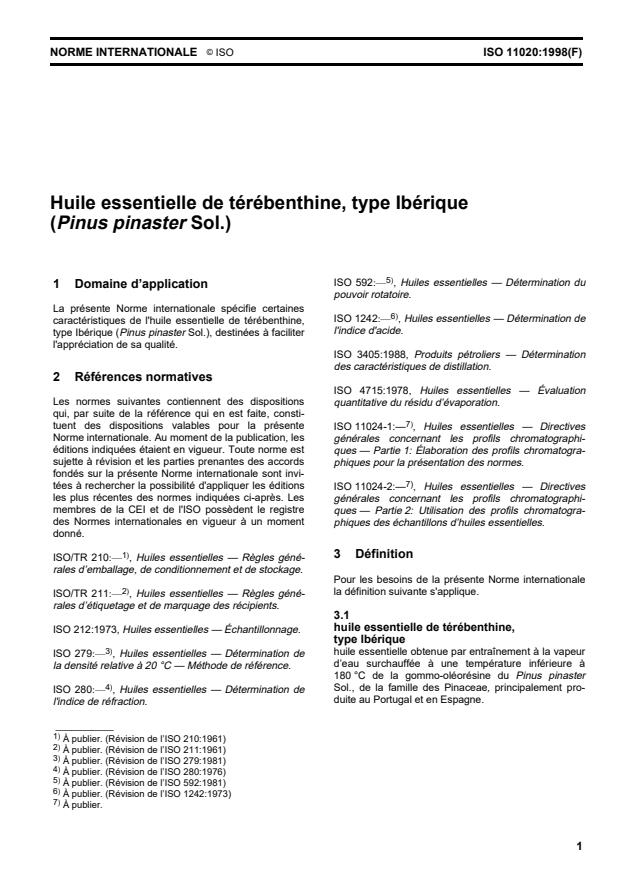 ISO 11020:1998 - Huile essentielle de térébenthine, type ibérique (Pinus pinaster Sol.)