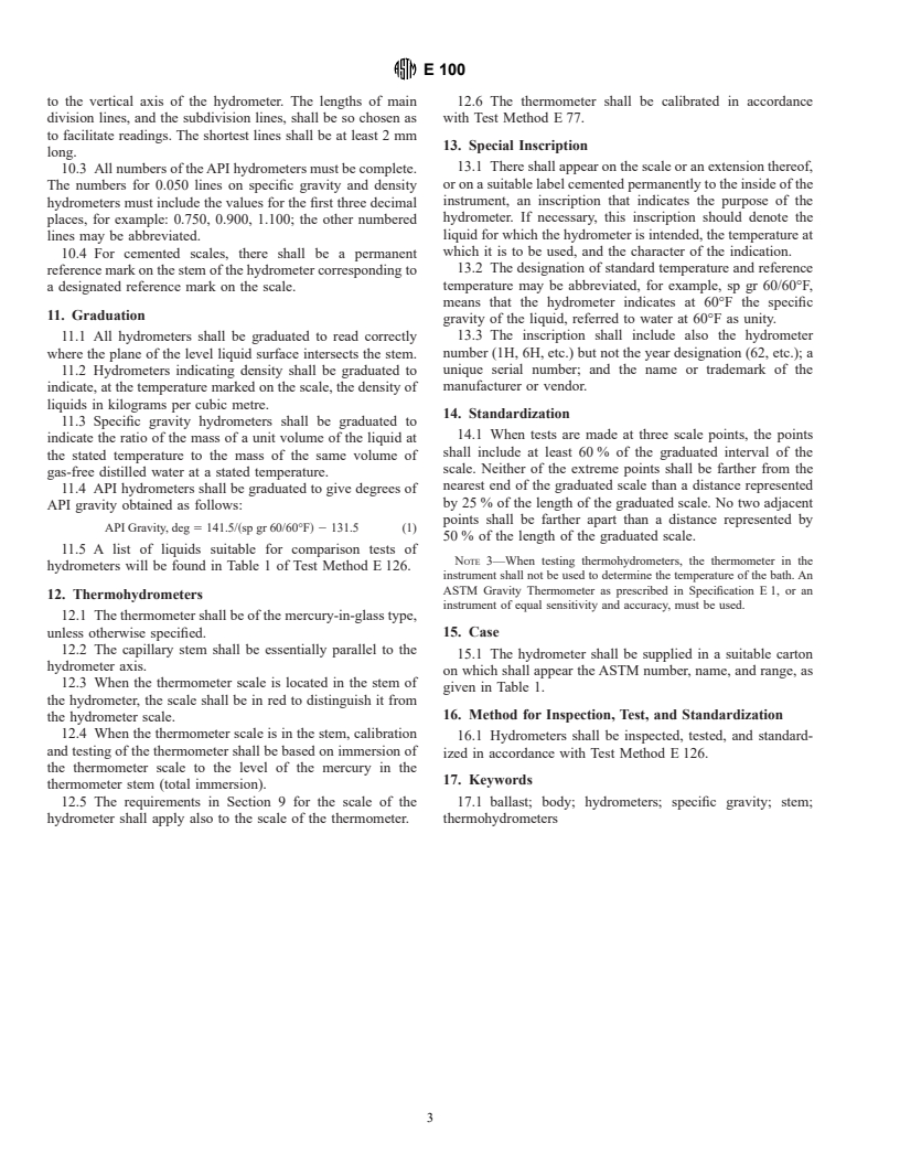 ASTM E100-95 - Standard Specification for ASTM Hydrometers