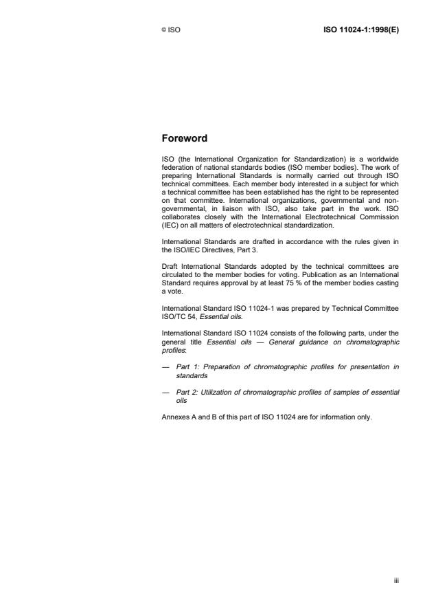 ISO 11024-1:1998 - Essential oils -- General guidance on chromatographic profiles