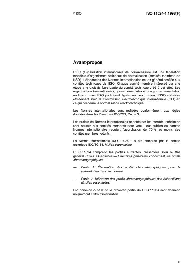 ISO 11024-1:1998 - Huiles essentielles -- Directives générales concernant les profils chromatographiques