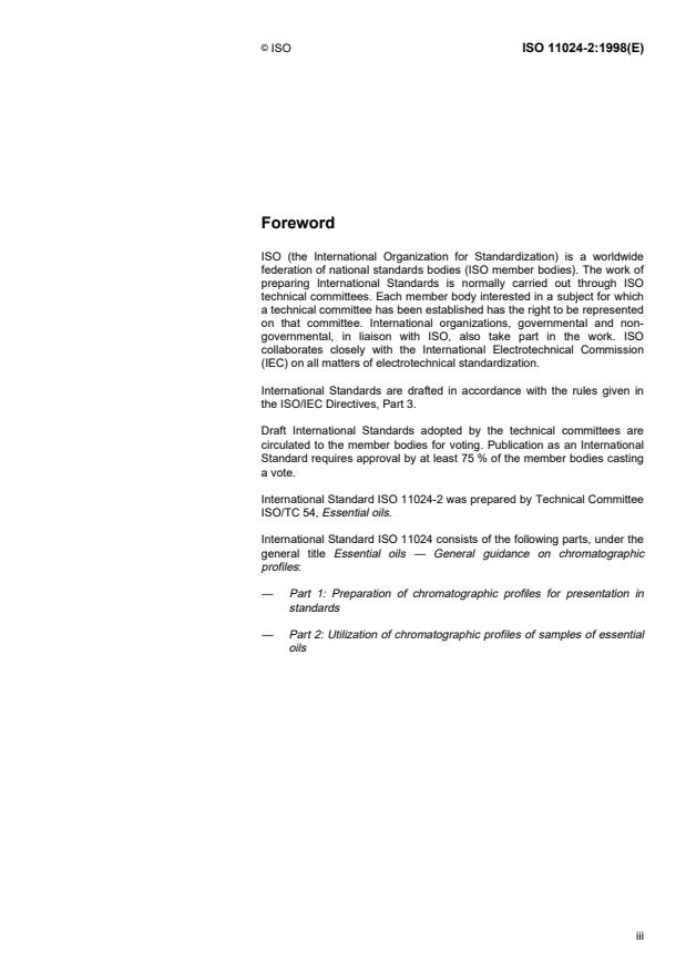 ISO 11024-2:1998 - Essential oils -- General guidance on chromatographic profiles