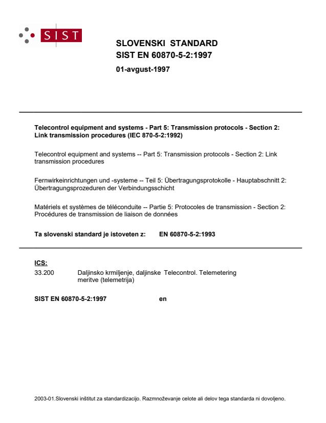 EN 60870-5-2:1993 EN 60870-5-2:1997 - Page 1 preview