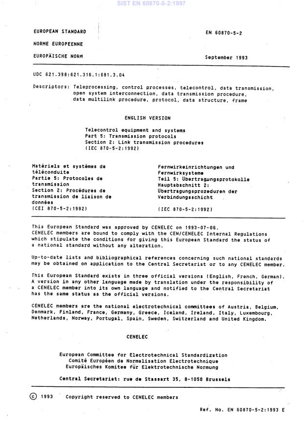 EN 60870-5-2:1993 EN 60870-5-2:1997 - Page 3 preview