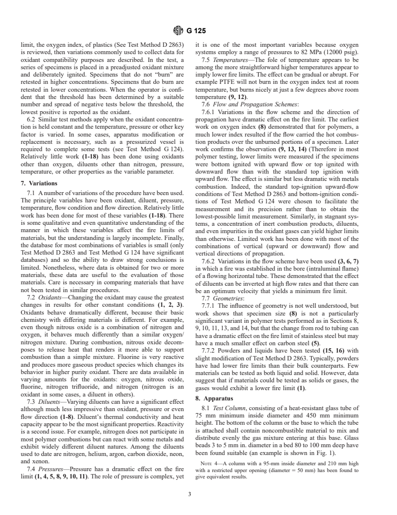 ASTM G125-95e1 - Standard Test Method for Measuring Liquid and Solid Material Fire Limits in Gaseous Oxidants