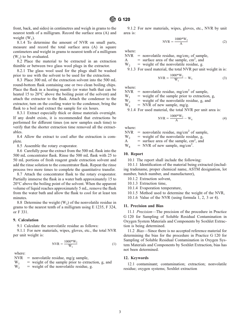 ASTM G120-95 - Standard Practice for Determination of Soluble Residual Contamination in by Soxhlet Extraction