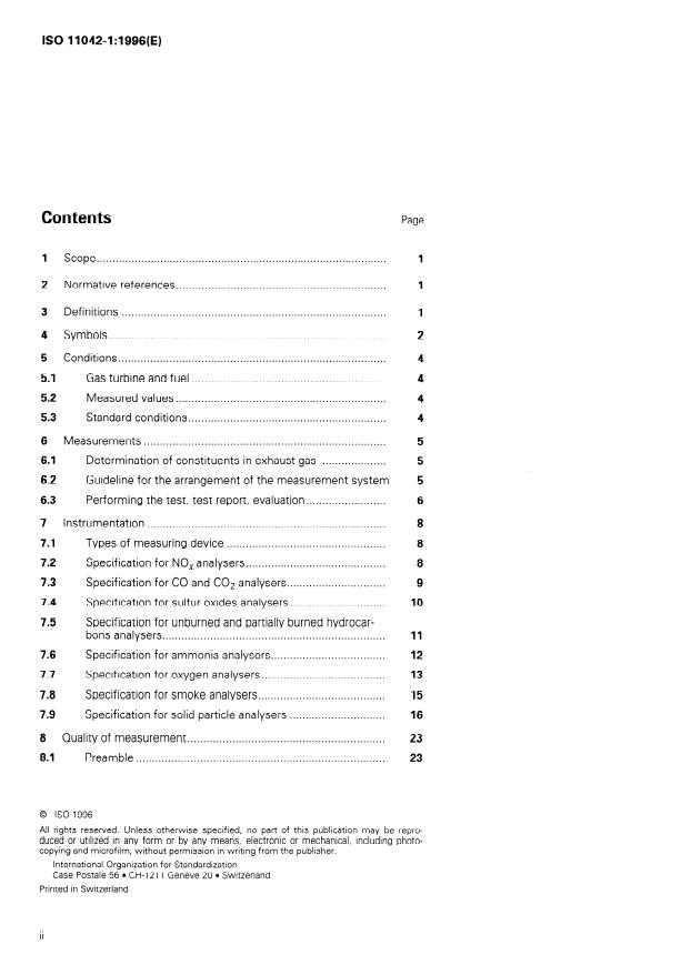 ISO 11042-1:1996 ISO 11042-1:1996 - Gas turbines -- Exhaust gas emission - Page 2 preview