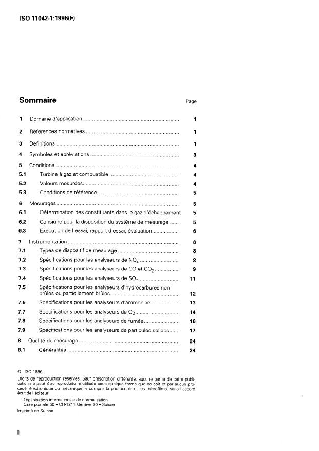 ISO 11042-1:1996 ISO 11042-1:1996 - Turbines a gaz -- Émissions de gaz d'échappement - Page 2 preview
