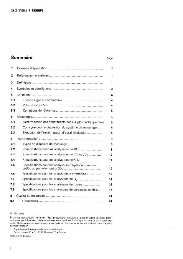 ISO 11042-1:1996 ISO 11042-1:1996 - Turbines a gaz -- Émissions de gaz d'échappement - Page 2 preview