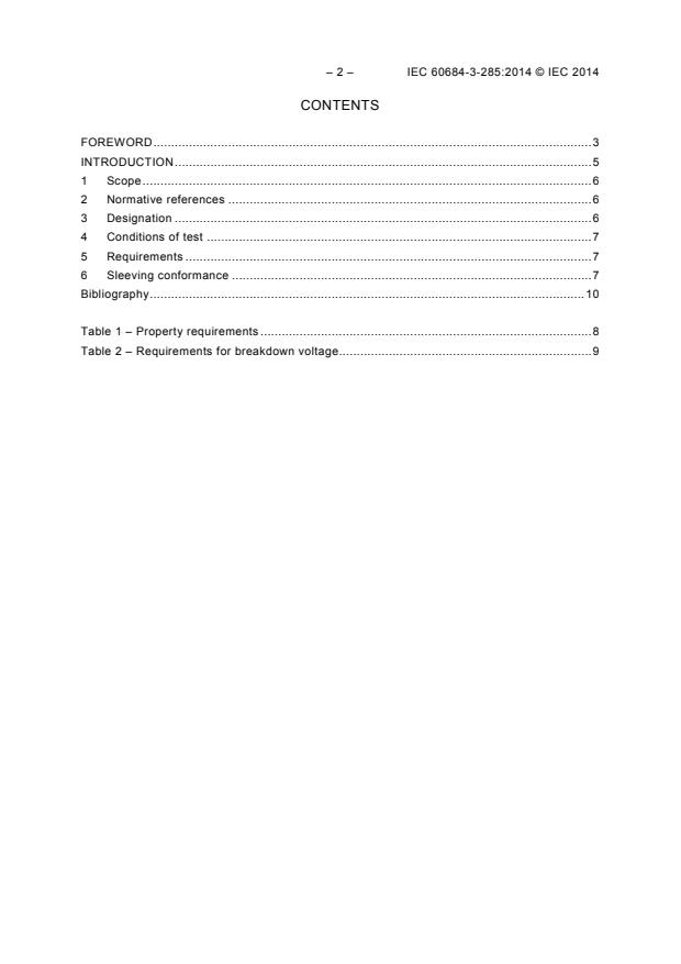 IEC 60684-3-285:2014 IEC 60684-3-285:2014 - Flexible insulating sleeving - Part 3: Specifications for individual types of sleeving - Sheet 285: Heat-shrinkable polyolefin sleeving, for medium voltage joint insulation - Page 4 preview