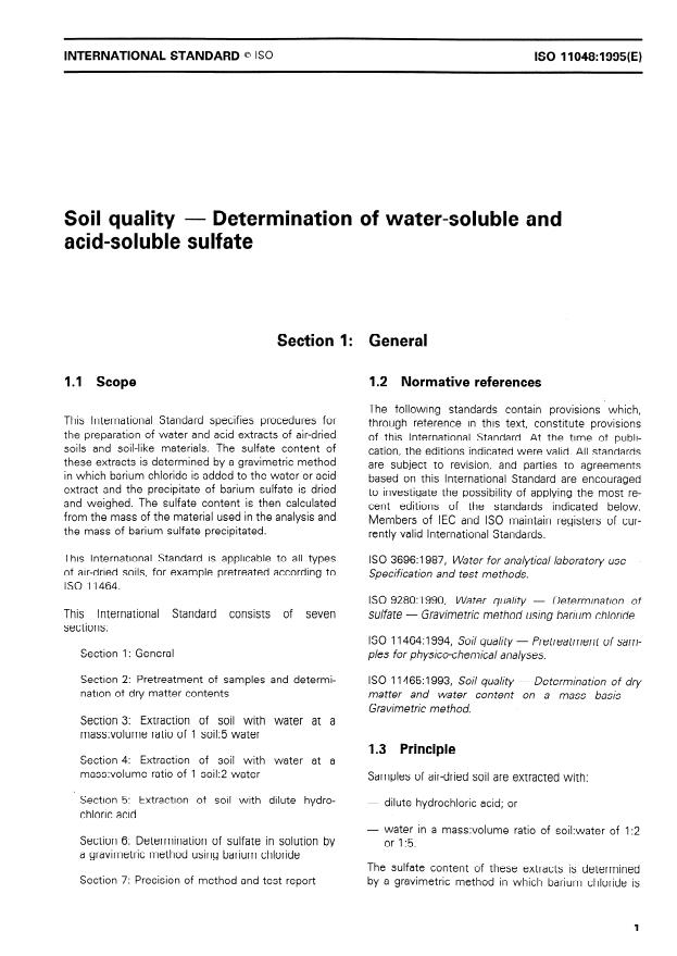 ISO 11048:1995 - Soil quality -- Determination of water-soluble and acid-soluble sulfate