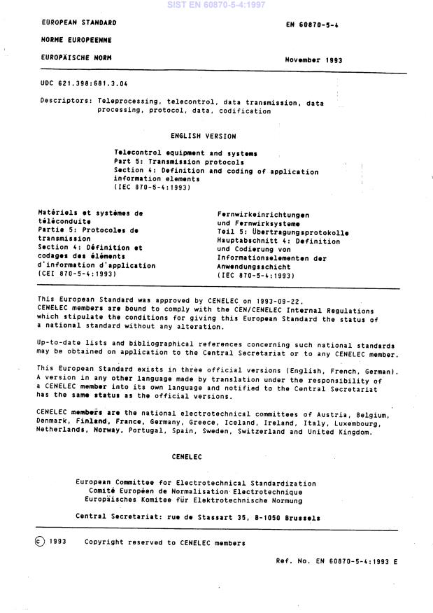 EN 60870-5-4:1993 - Telecontrol equipment and systems - Part 5 ...