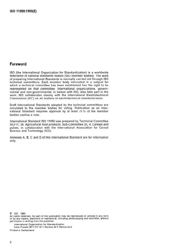 ISO 11050:1993 ISO 11050:1993 - Wheat flour and durum wheat semolina -- Determination of impurities of animal origin - Page 2 preview