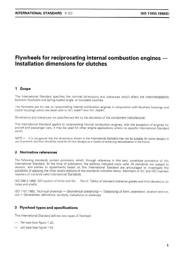 ISO 11055:1996 - Flywheels for reciprocating internal combustion engines -- Installation dimensions for clutches