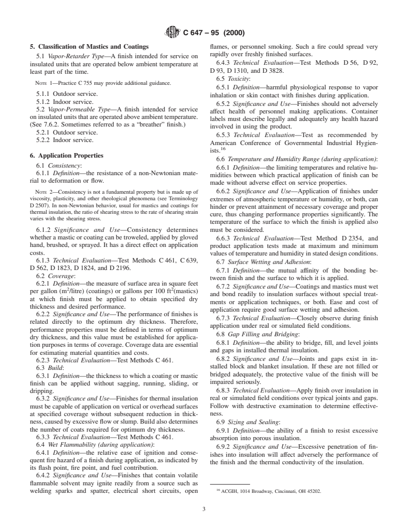 ASTM C647-95(2000) - Standard Guide to Properties and Tests of Mastics and Coating Finishes for Thermal Insulation