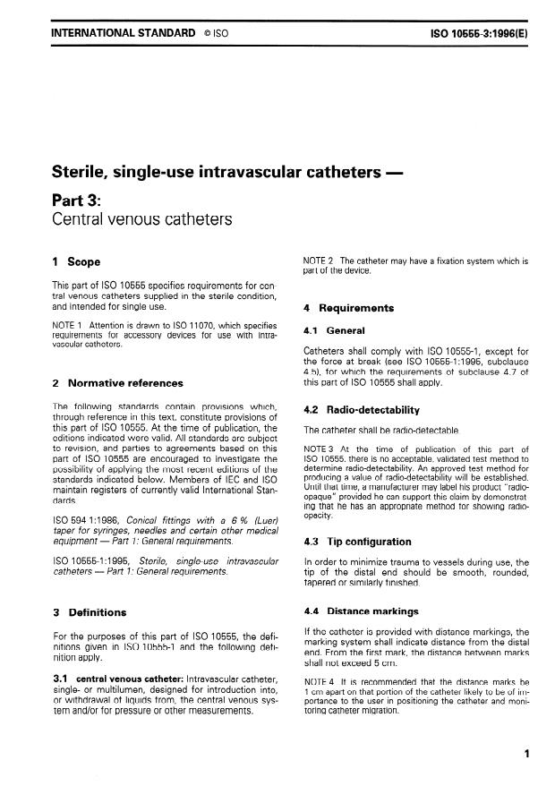 ISO 10555-3:1996 - Sterile, single-use intravascular catheters