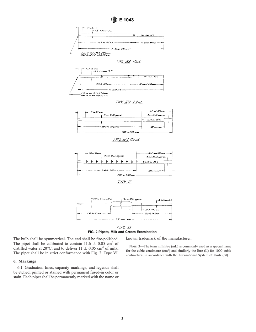 ASTM E1043-85(1996) - Standard Specification for Pipets, Milk and Cream Examination