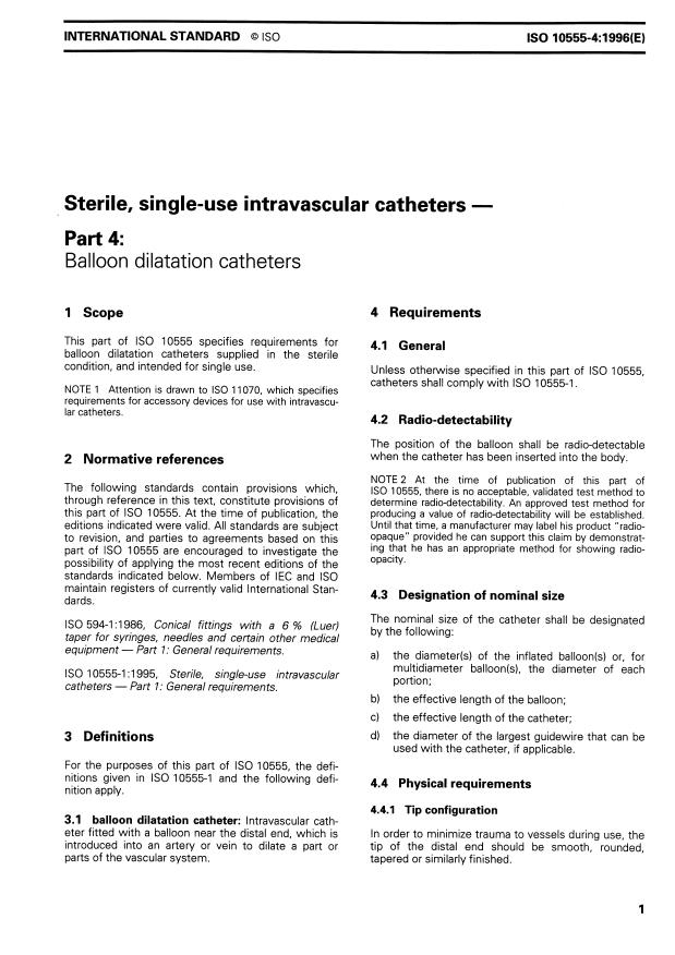 ISO 10555-4:1996 - Sterile, single-use intravascular catheters