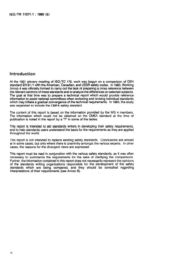 ISO/TR 11071-1:1990 ISO/TR 11071-1:1990 - Comparison of worldwide lift safety standards - Page 4 preview