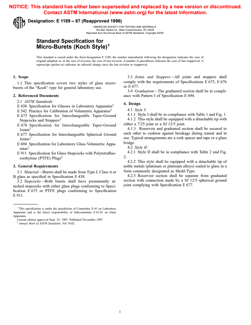 ASTM E1189-87(1996) - Standard Specification for Micro-Burets (Koch Style)