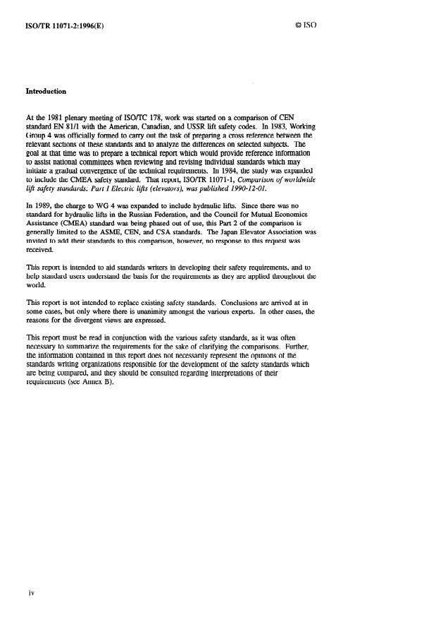 ISO/TR 11071-2:1996 ISO/TR 11071-2:1996 - Comparison of worldwide lift safety standards - Page 4 preview