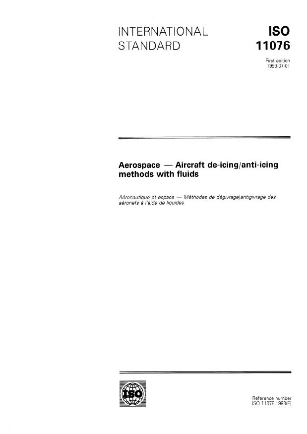 ISO 11076:1993 - Aerospace -- Aircraft de-icing/anti-icing methods with fluids