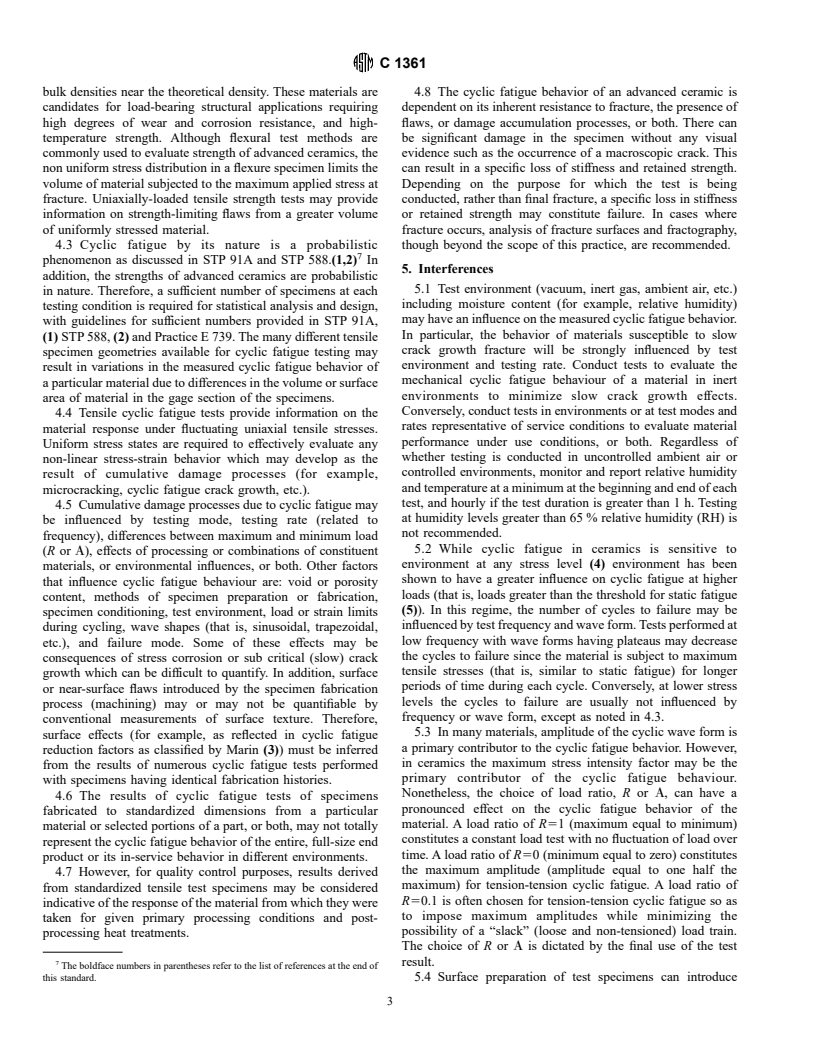 ASTM C1361-96 - Standard Practice for Constant-Amplitude, Axial Tension-Tension Cyclic Fatigue of Advanced Ceramics at Ambient Temperatures