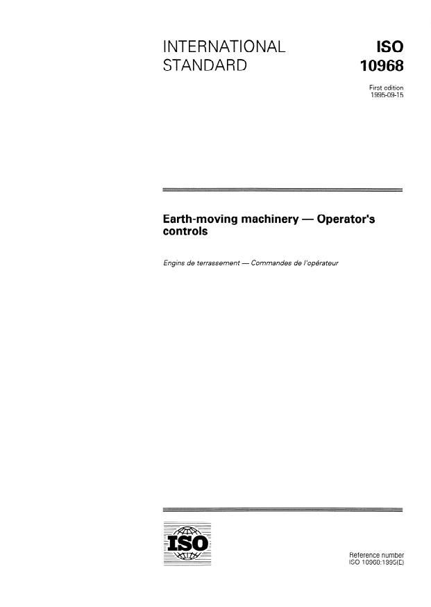 ISO 10968:1995 - Earth-moving machinery -- Operator's controls