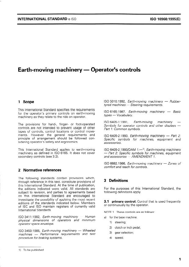 ISO 10968:1995 - Earth-moving machinery -- Operator's controls