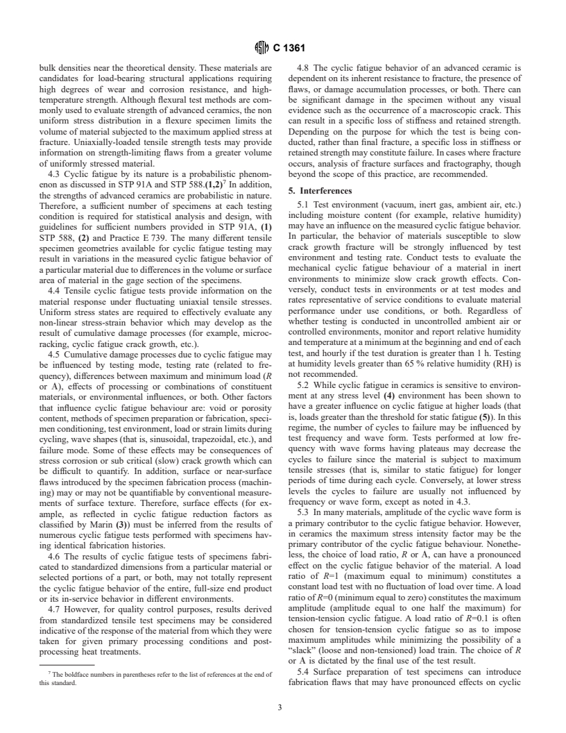 ASTM C1361-96(2001) - Standard Practice for Constant-Amplitude, Axial Tension-Tension Cyclic Fatigue of Advanced Ceramics at Ambient Temperatures