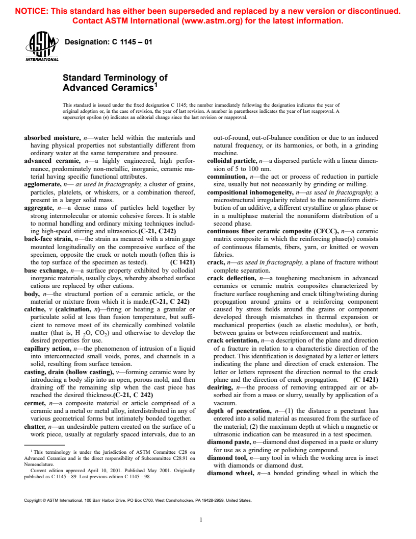 ASTM C1145-01 - Standard Terminology of Advanced Ceramics