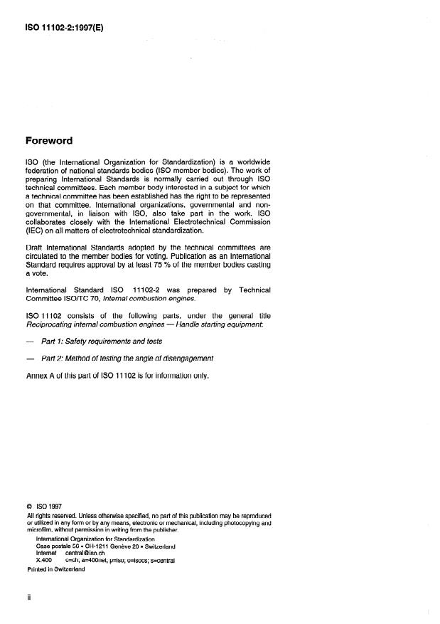 ISO 11102-2:1997 ISO 11102-2:1997 - Reciprocating internal combustion engines -- Handle starting equipment - Page 2 preview