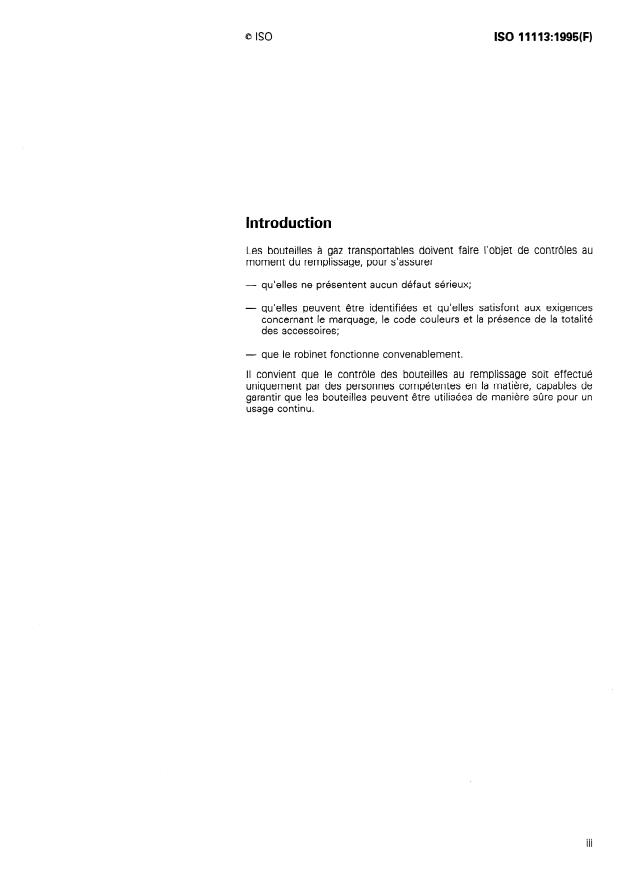 ISO 11113:1995 - Bouteilles a gaz liquéfiés (a l'exception de l'acétylene et du GPL) -- Contrôle au moment du remplissage