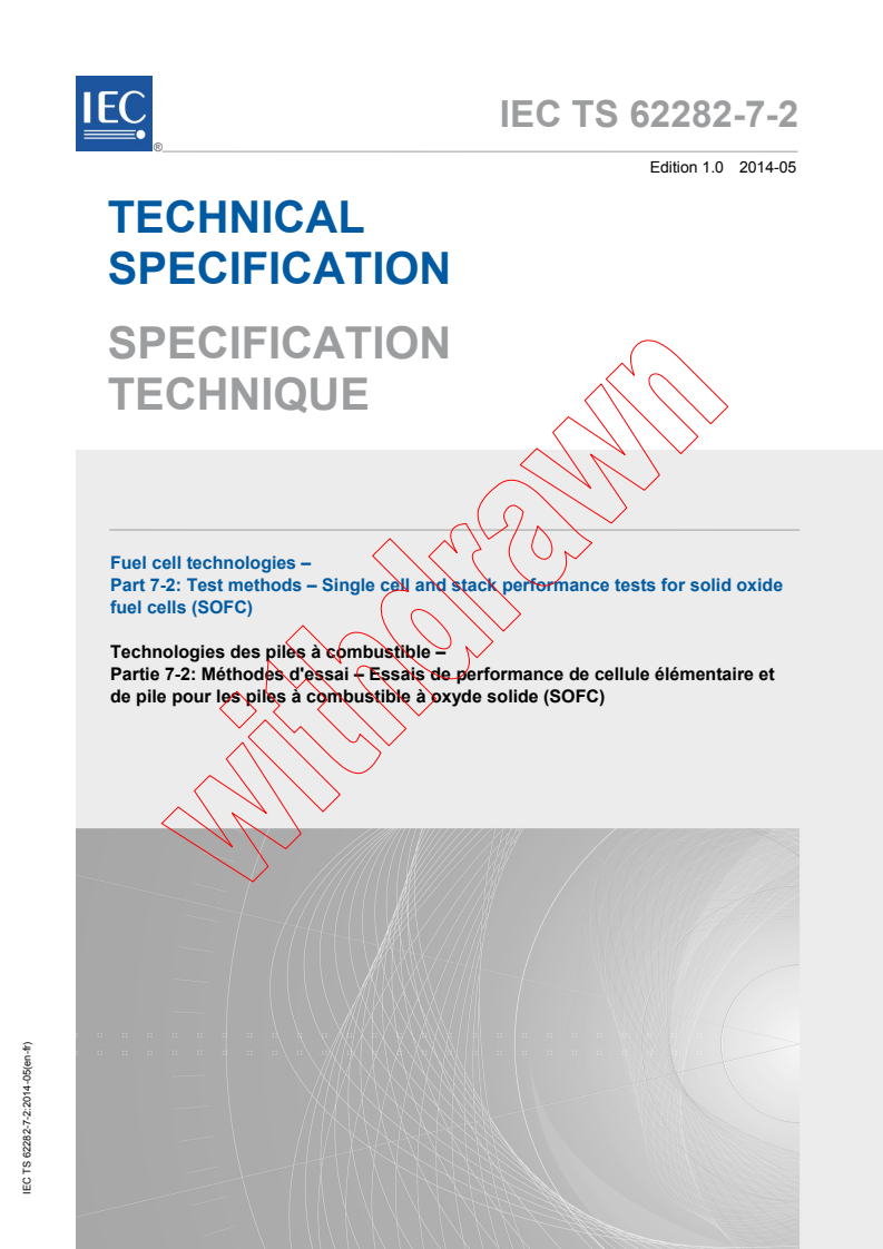 IEC TS 62282-7-2:2014 - Fuel cell technologies - Part 7-2: Test methods - Single cell and stack performance tests for solid oxide fuel cells (SOFC)
Released:5/13/2014
Isbn:9782832215395