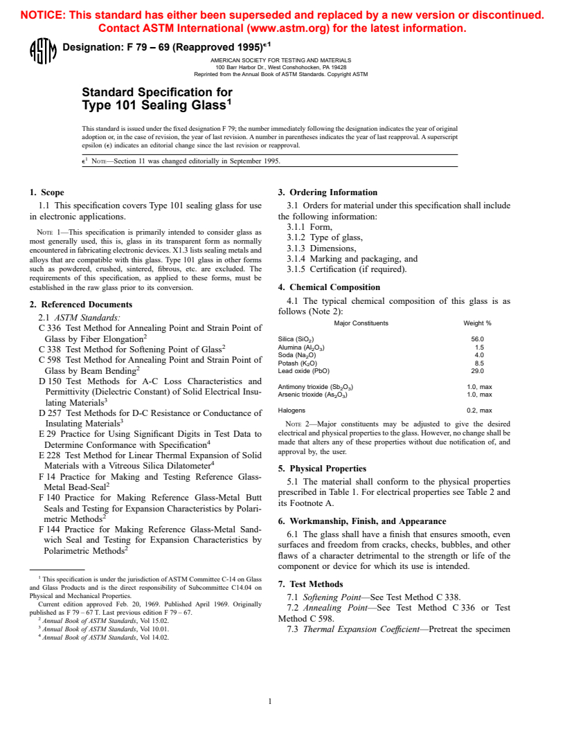 ASTM F79-69(1995)e1 - Standard Specification for Type 101 Sealing Glass