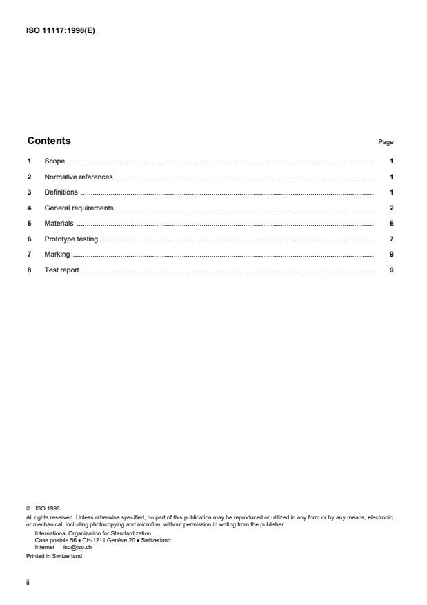 ISO 11117:1998 ISO 11117:1998 - Gas cylinders -- Valve protection caps and valve guards for industrial and medical gas cylinders -- Design, construction and tests - Page 2 preview
