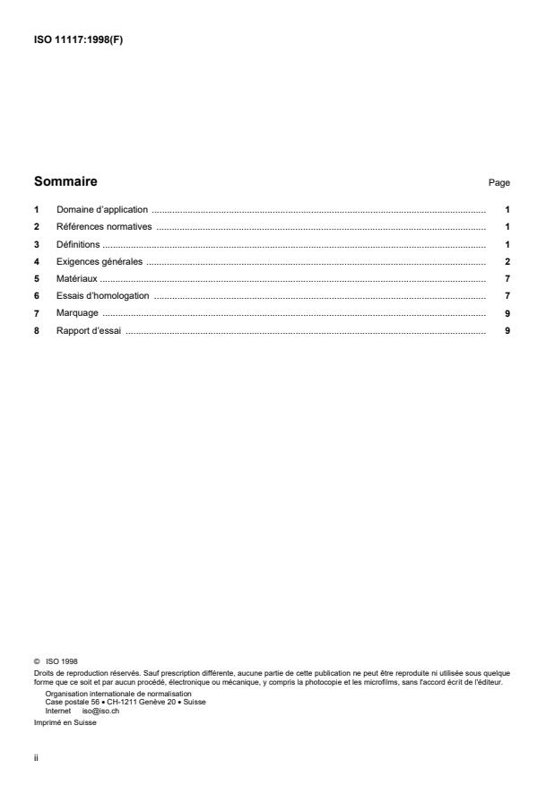 ISO 11117:1998 ISO 11117:1998 - Bouteilles a gaz -- Chapeaux fermés et chapeaux ouverts de protection des robinets de bouteilles a gaz industriels et médicaux -- Conception, construction et essais - Page 2 preview