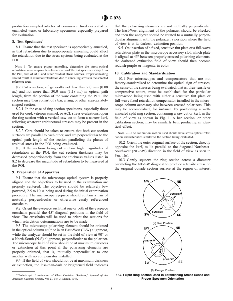 ASTM C978-87(1996) - Standard Test Method for Photoelastic Determination of Residual Stress in a Transparent Glass Matrix Using a Polarizing Microscope and Optical Retardation Compensation Procedures