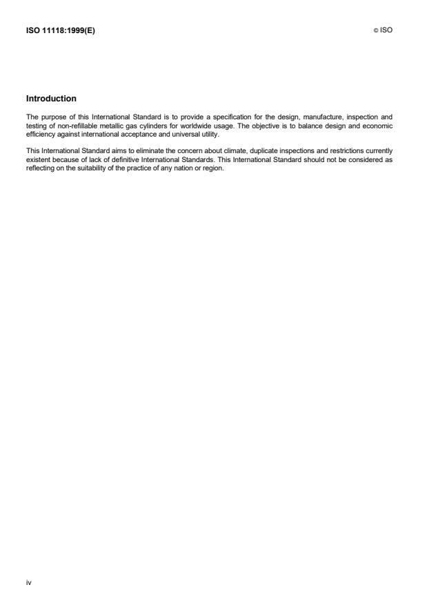 ISO 11118:1999 ISO 11118:1999 - Gas cylinders -- Non-refillable metallic gas cylinders -- Specification and test methods - Page 4 preview
