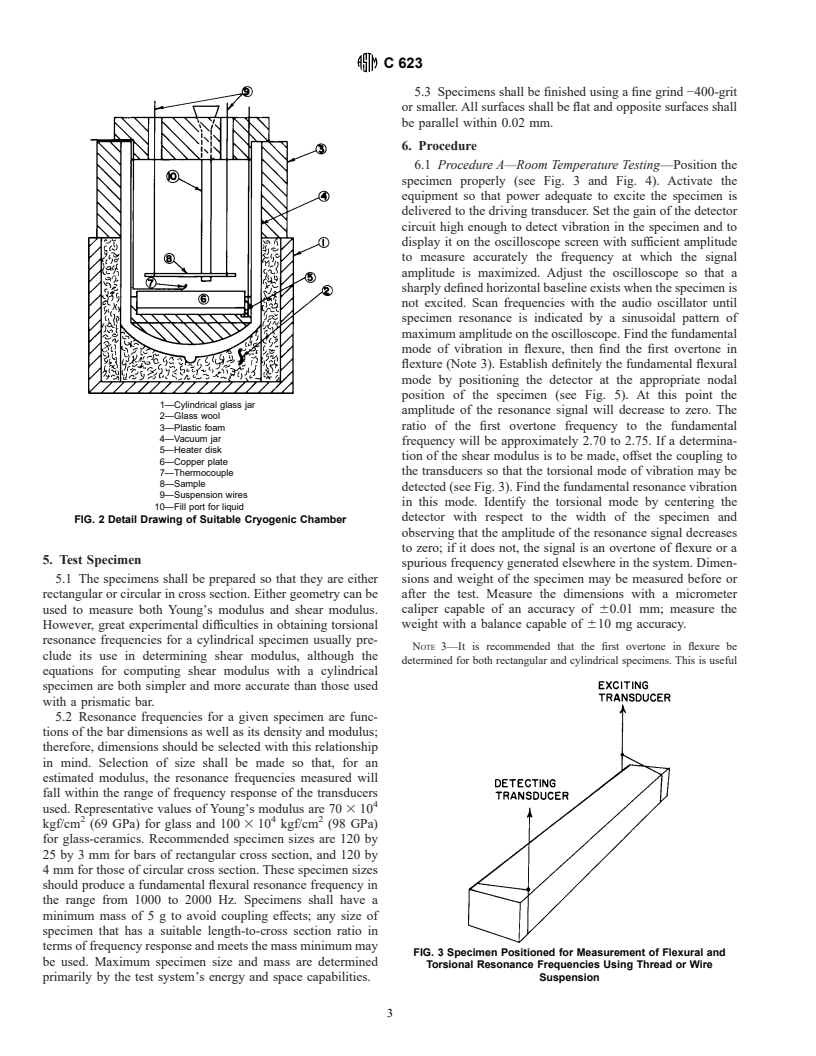 ASTM C623-92(1995)e1 - Standard Test Method for Young's Modulus, Shear Modulus, and Poisson's Ratio for Glass and Glass-Ceramics by Resonance