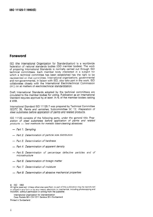 ISO 11125-7:1993 ISO 11125-7:1993 - Preparation of steel substrates before application of paints and related products -- Test methods for metallic blast-cleaning abrasives - Page 2 preview
