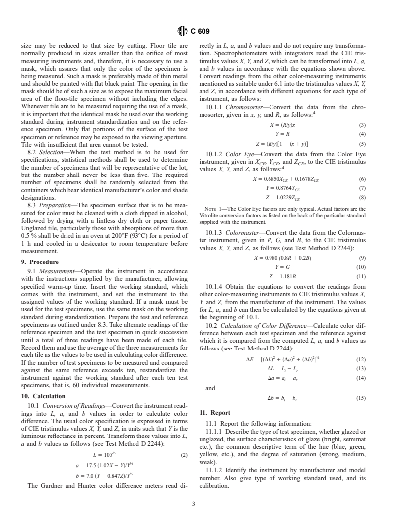 ASTM C609-90(1995) - Standard Test Method for Measurement of Small Color Differences Between Ceramic Wall or Floor Tile