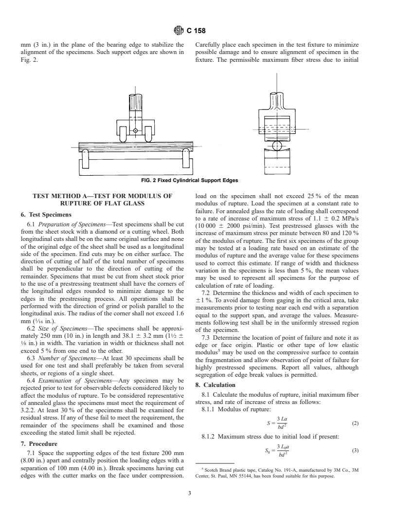 ASTM C158-95 - Standard Test Methods for Strength of Glass by Flexure (Determination of Modulus of Rupture)