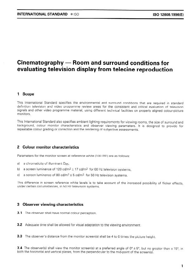 ISO 12608:1996 - Cinematography -- Room and surround conditions for evaluating television display from telecine reproduction
