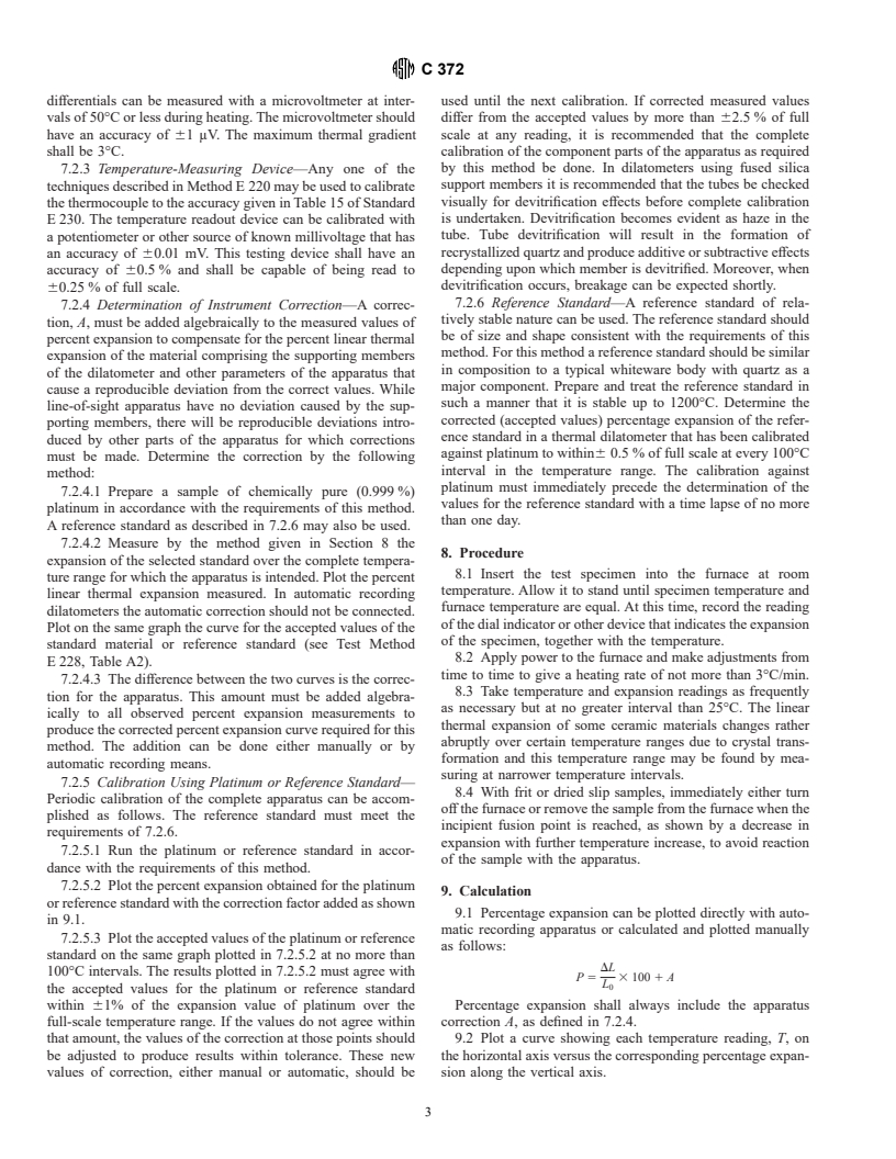 ASTM C372-94 - Standard Test Method for Linear Thermal Expansion of Porcelain Enamel and Glaze Frits and Fired Ceramic Whiteware Products by the Dilatometer Method