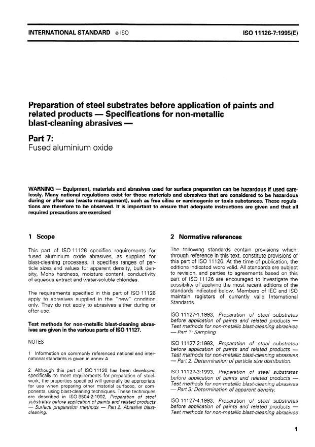 ISO 11126-7:1995 - Preparation of steel substrates before application of paints and related products -- Specifications for non-metallic blast-cleaning abrasives