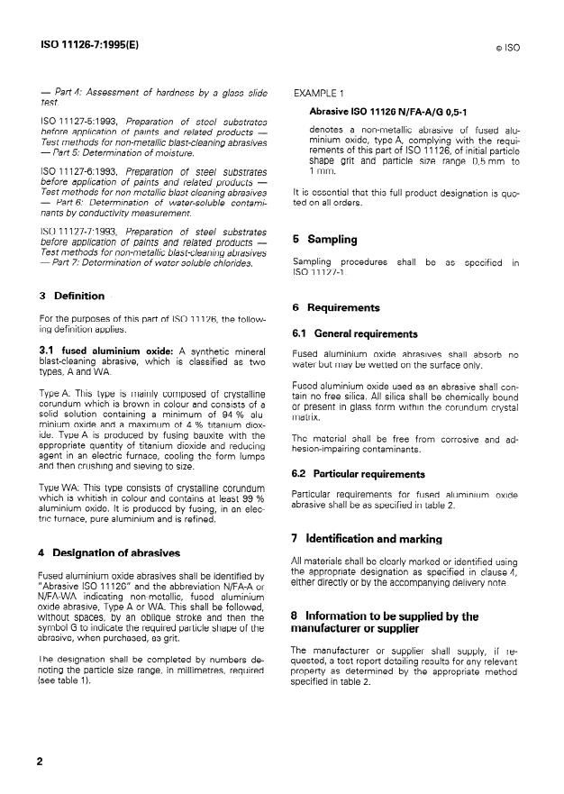 ISO 11126-7:1995 ISO 11126-7:1995 - Preparation of steel substrates before application of paints and related products -- Specifications for non-metallic blast-cleaning abrasives - Page 4 preview